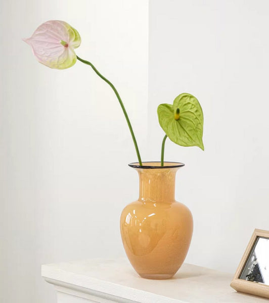 Contemporary Vases for Modern Home Decor, Handmade Liuli Vases, Color Glaze Vase, Yellow Glass Bud Vases, Centerpiece Vases on Table-Paintingforhome