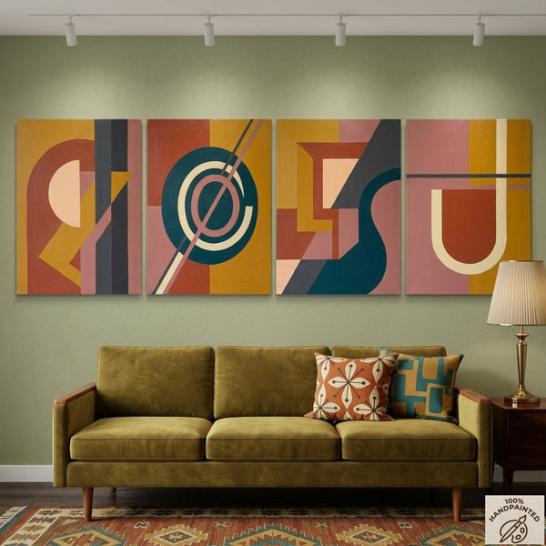 Geometric Contemporary Art, Large Modern Paintings for Living Room, Multi Panel Canvas Paintings, Original Abstract Artwork