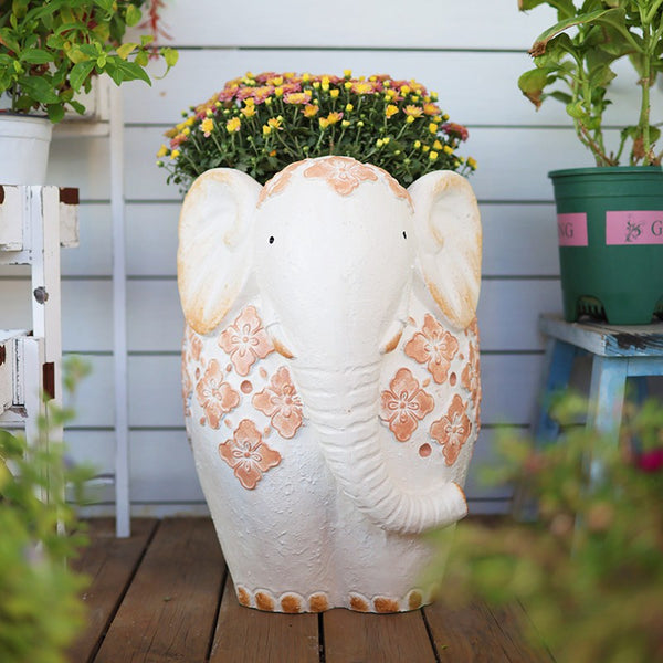 Animal Statue for Garden Ornaments, Oversized Modern Garden Flower Pot, Extra Large Elephant Garden Flowerpots, Resin Statue for Garden, Villa Outdoor Garden Flower Pots-Paintingforhome