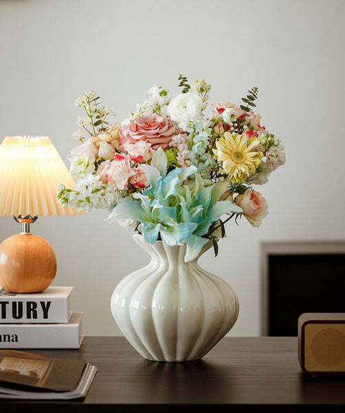 Handmade Water Holding Flower Vases, Modern Flower Vase Centerpiece on Table, Porcelain Flower Vases, Ceramic Bouquet Vases-Paintingforhome