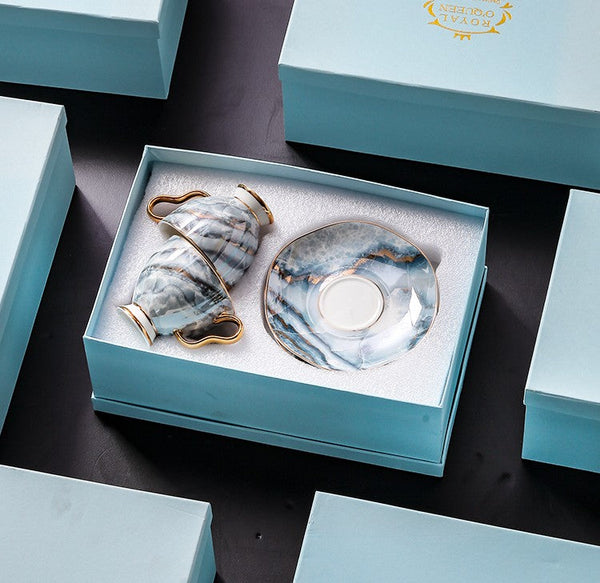 Elegant Ceramic Coffee Cups, 6.8 oz Tea Cup and Saucer in Gift Box as Birthday Gift, Beautiful British Tea Cups, Royal Porcelain Tea Cup Set-Paintingforhome