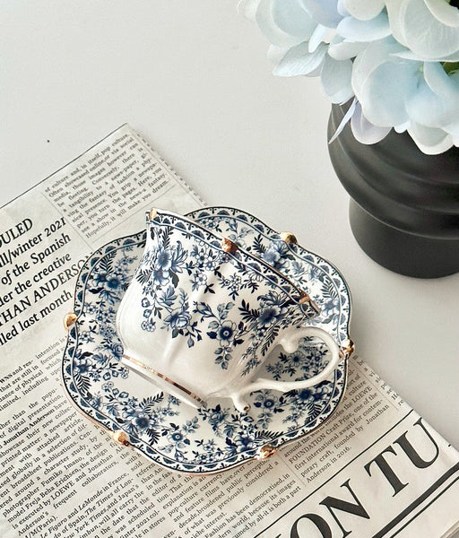 French Style China Porcelain Tea Cup Saucer Set, 7.8 oz Tea Cup and Saucers, Royal Ceramic Cups, Elegant Vintage Ceramic Coffee Cups for Traditional Afternoon Tea-Paintingforhome
