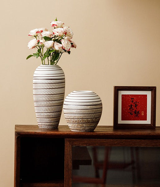 Modern Bouquet Flower Vases, Centerpiece on Dining Table, Large Flower Vase on Table, Handmade Pottery Flower Vases Urn, Water Holding Flower Vases-Paintingforhome