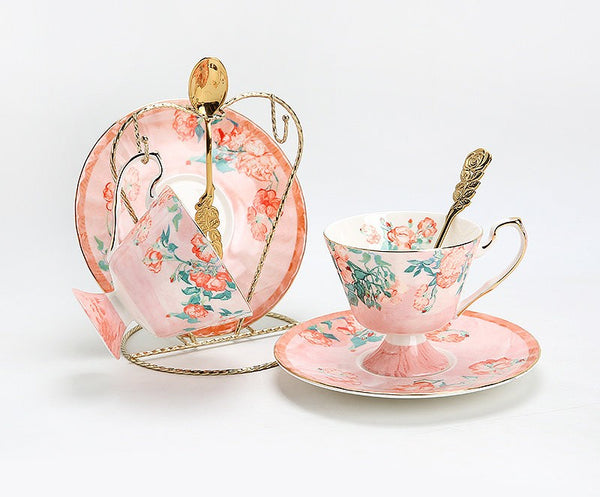 Ceramic Tea Cup Set, Luxury Tea Cup with Saucer, Elegant Coffee Cup, Porcelain Tea cups, British Tea Cup Set, Afternoon Tea Cup with Saucer Set-Paintingforhome