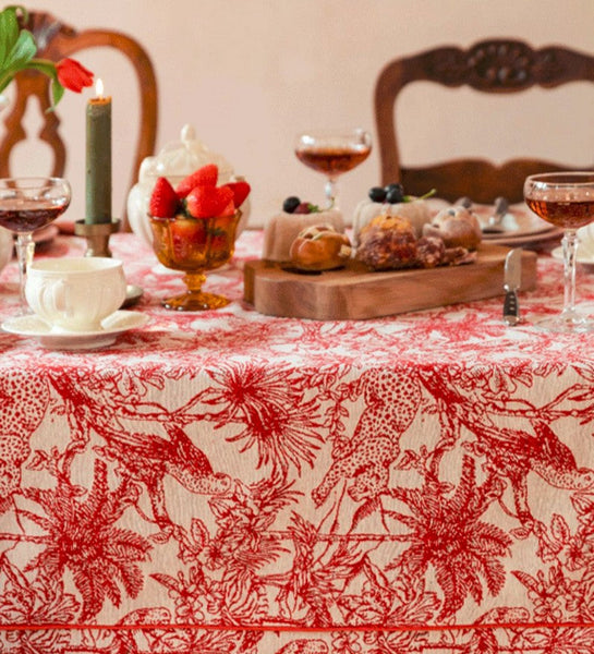 Jungle Animals Leopard Parrot Pattern Tablecloth for Home Decoration, Modern Rectangle Tablecloth for Dining Room Table, Large Square Tablecloth, Christmas Tablecloth-Paintingforhome