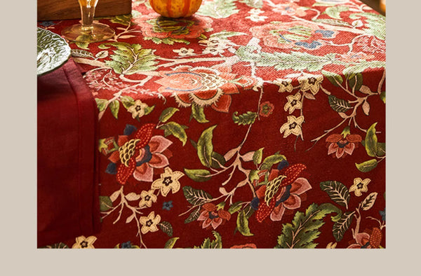 Large Modern Rectangle Tablecloth for Dining Table, Azalea Flower Pattern Table Covers for Dining Table, Red Flower Pattern Table Cloth for Oval Table-Paintingforhome