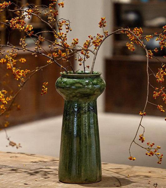 Ceramic Bouquet Vases, Green Flower Vases on Table, Porcelain Flower Vases, Dining Table Centerpiece, Handmade Water Holding Flower Vase-Paintingforhome