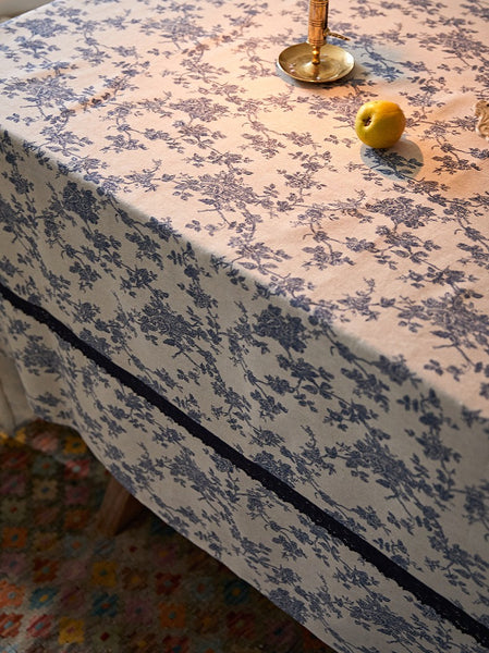 Extra Large Vintage Rectangle Tablecloth for Dining Room Table, Rustic Farmhouse Table Cover for Kitchen, French Flower Pattern Tablecloth for Round Table-Paintingforhome