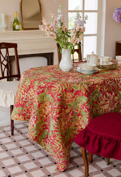 Large Modern Rectangle Tablecloth for Dining Table, Flower Pattern Red Table Covers for Round Table, Farmhouse Table Cloth for Oval Table-Paintingforhome