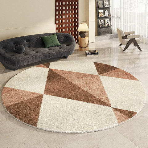 Large Contemporary Round Rugs, Geometric Modern Rugs for Bedroom, Modern Area Rugs under Coffee Table, Thick Round Rugs for Dining Room-Paintingforhome
