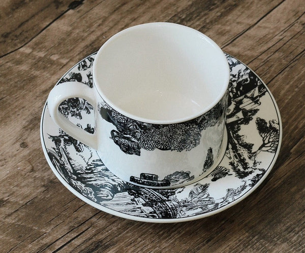 Royal Ceramic Cups, Elegant Ceramic Coffee Cups, 6.8 oz Tea Cup and Saucer in Gift Box, Zebra Jungle Porcelain Tea Cup Saucer Set-Paintingforhome