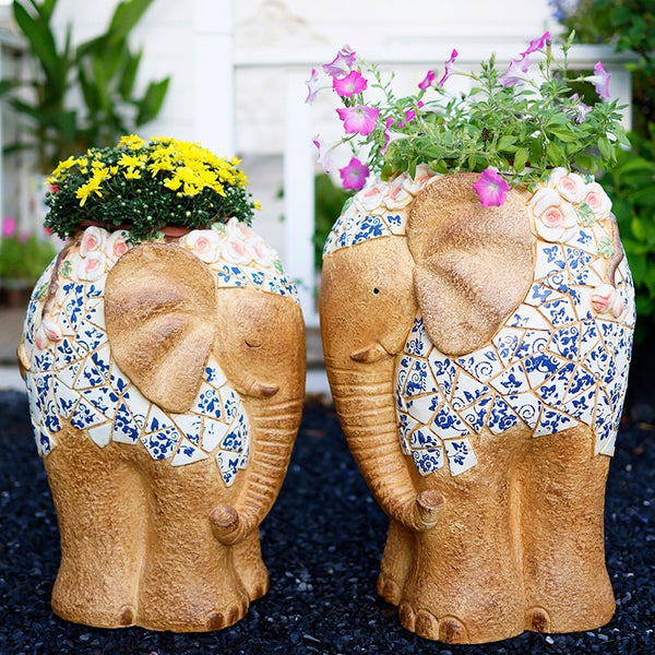 Modern Outdoor Garden Flower Pots, Extra Large Elephant Garden Flowerpots, Oversized Garden Flower Pot, Animal Statue for Garden Ornaments, Large Resin Statue for Garden-Paintingforhome