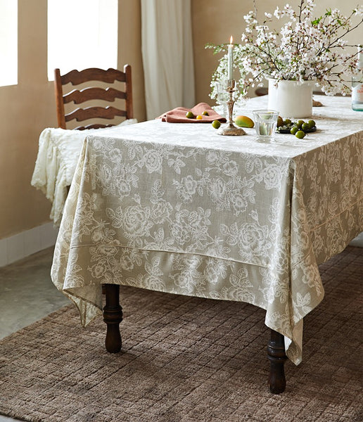 French Flower Pattern Tablecloth for Round Table, Vintage Rectangle Tablecloth for Dining Room Table, Rustic Farmhouse Table Cover for Kitchen-Paintingforhome