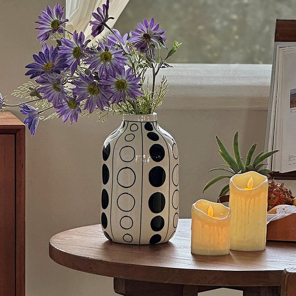 Ceramic Bud Vases, Black and White Polka Dot Flower Vase, Small Flower Vases on Table, Modern Porcelain Flower Vases, Handmade Water Holding Flower Vases-Paintingforhome