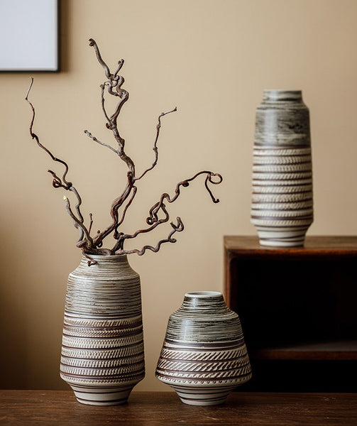 Modern Bouquet Flower Vases, Centerpiece on Dining Table, Handmade Pottery Flower Vases Urn, Water Holding Flower Vases, Large Flower Vase on Table-Paintingforhome