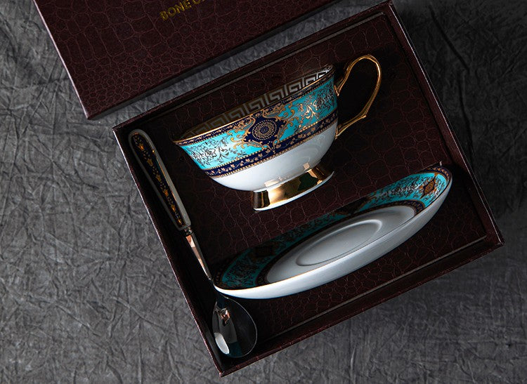 Unique Tea Cup and Saucer in Gift Box, Elegant British Ceramic Coffee Cups, Bone China Porcelain Tea Cup Set for Office-Paintingforhome