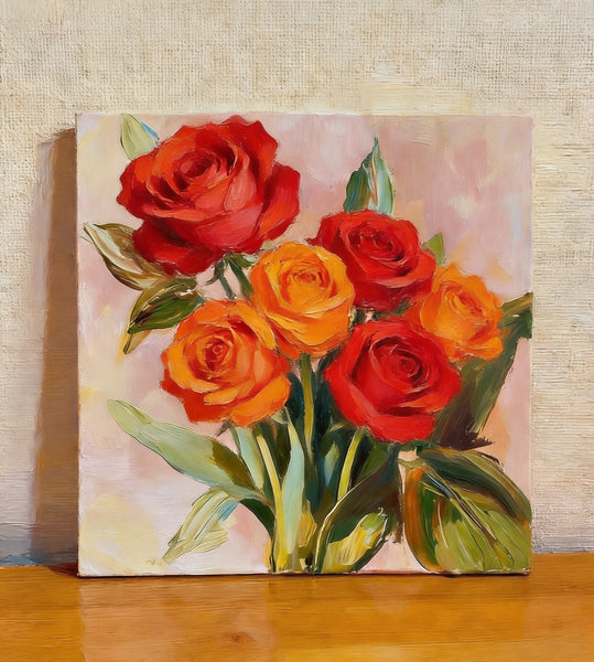 Small Canvas Artwork, Still Life Painting, Hand Painted Canvas Art, A Bunch of Blooming Rose Flowers, Original Flower Paintings, Buy Small Paintings Online-Paintingforhome