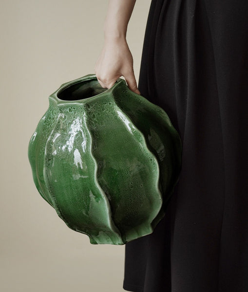 Handmade Modern Flower Vase, Centerpiece Ceramic Bouquet Vases, Large Contemporary Vases on Dining Table, Green Porcelain Vases for Modern Home Decor-Paintingforhome