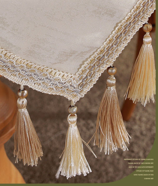 Modern Rectangle Tablecloth for Kitchen, Beige Fringes Tablecloth for Home Decoration, Square Tablecloth for Round Table, Large Simple Table Cloth for Dining Room Table-Paintingforhome