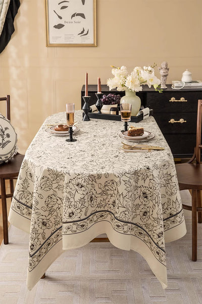 Large Flower Pattern Table Cover for Dining Room Table, Rectangular Tablecloth for Dining Table, Modern Rectangle Tablecloth for Oval Table-Paintingforhome