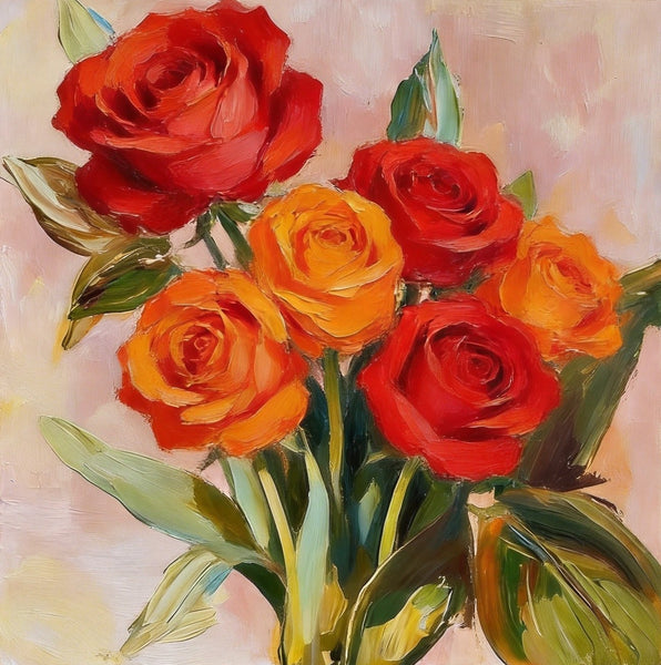 Small Canvas Artwork, Still Life Painting, Hand Painted Canvas Art, A Bunch of Blooming Rose Flowers, Original Flower Paintings, Buy Small Paintings Online-Paintingforhome
