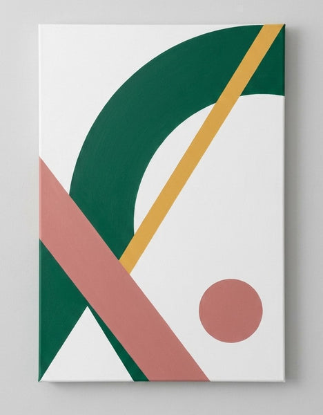 Acrylic Abstract Art, White, Green, Dusty Pink Colors, Original Geometric Abstract Art for Mid-Century Contemporary Living Room