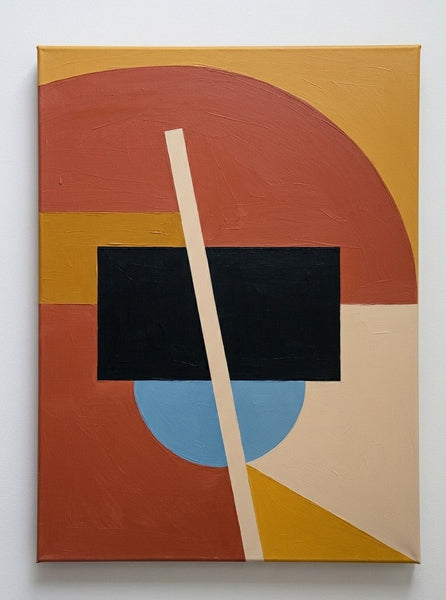 Large Abstract Paintings, Contemporary Canvas Wall Art, Brick Red, Mustard Yellow, Black Color, Geometric Pattern Modern Artwork