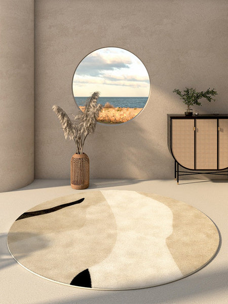 Simple Modern Floor Rugs Next to Bed, Bedroom Geometric Round Rugs, Circular Modern Rugs for Dining Room, Contemporary Floor Carpets for Entryway-Paintingforhome