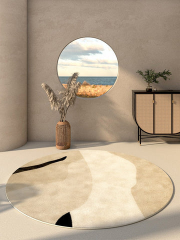 Simple Modern Floor Rugs Next to Bed, Bedroom Geometric Round Rugs, Circular Modern Rugs for Dining Room, Contemporary Floor Carpets for Entryway-Paintingforhome