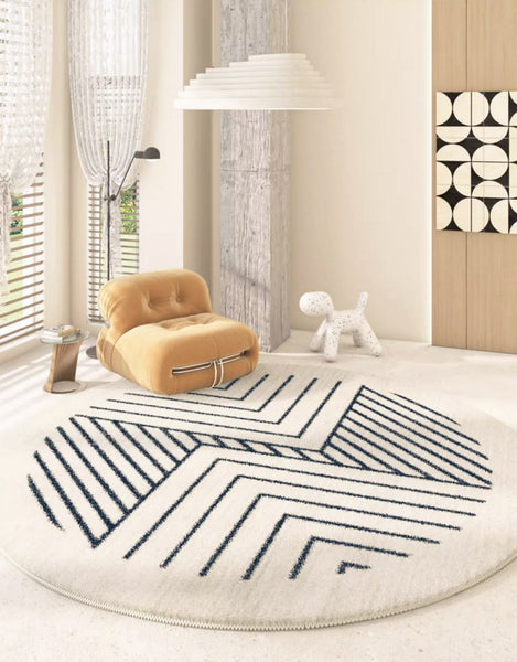 Contemporary Round Rugs for Dining Room, Abstract Round Rugs Next to Bedroom, Geometric Modern Rug Ideas under Coffee Table-Paintingforhome