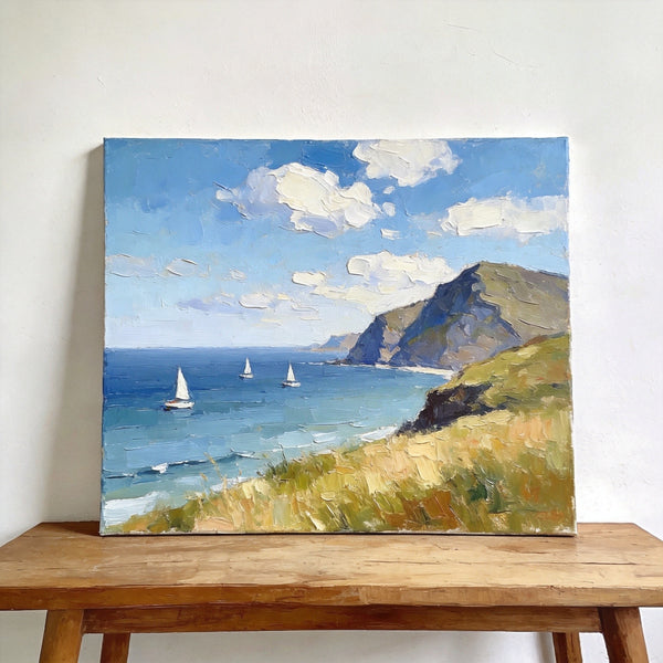 Impressions of a Sunny Seaside Day, Hand Painted Canvas Art, Original Seascape Paintings, Original Oil Paintings, Buy Small Artwork Online, Small Canvas Wall Art Paintings