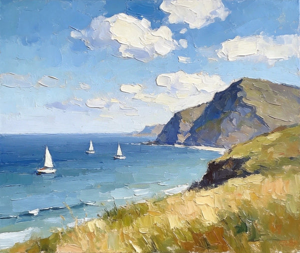 Impressions of a Sunny Seaside Day, Hand Painted Canvas Art, Original Seascape Paintings, Original Oil Paintings, Buy Small Artwork Online, Small Canvas Wall Art Paintings