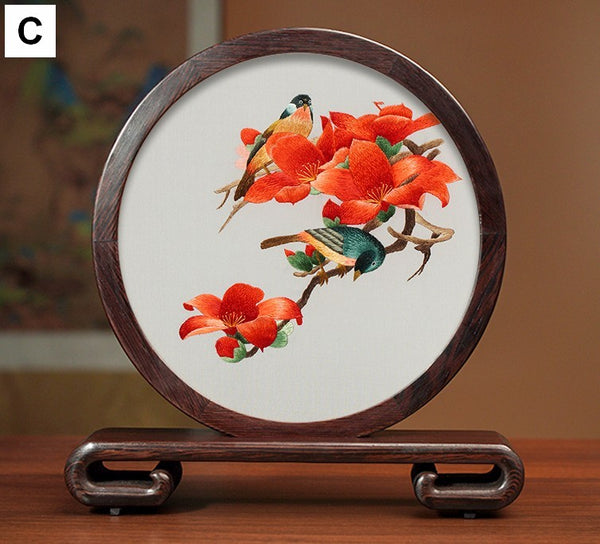 Beautiful Flower and Birds Silk Embroidery Ornaments, Traditional Chinese Suzhou Silk Embroidery, Exclusive Business Presents, Creative Birthday Gift, Premium Souvenir-Paintingforhome