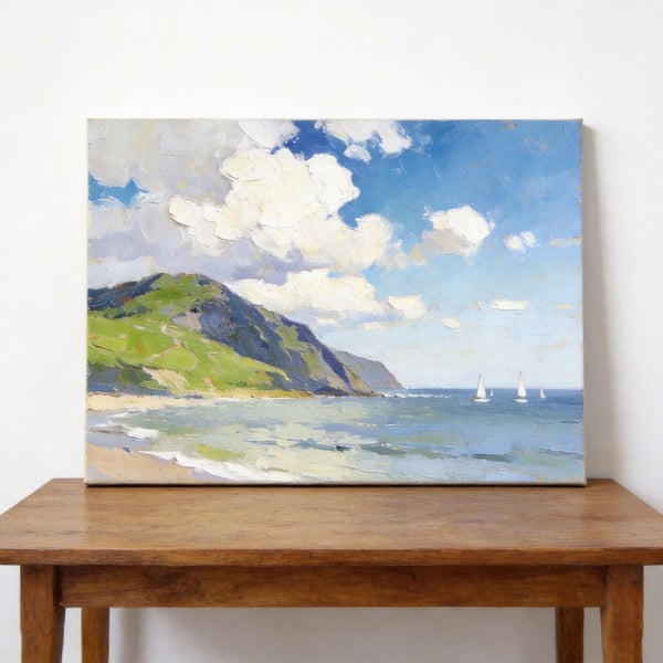 Original Oil Paintings, Sailing Boats on the Azure Sea, Original Landscape Paintings, Hand Painted Canvas Art, Small Canvas Wall Art Paintings, Buy Small Paintings Online-Paintingforhome