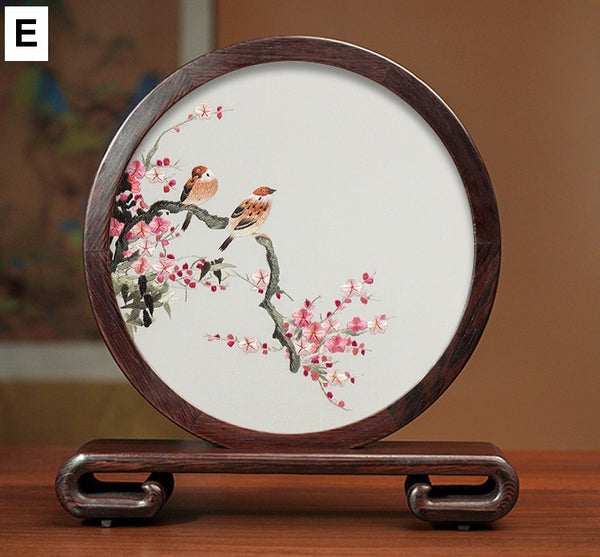 Beautiful Flower and Birds Silk Embroidery Ornaments, Traditional Chinese Suzhou Silk Embroidery, Exclusive Business Presents, Creative Birthday Gift, Premium Souvenir-Paintingforhome