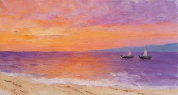 Original Seascape Paintings, Amber Dusk Over the Quiet Shore‌, Sunset Paintings, Small Canvas Wall Art Paintings, Hand Painted Canvas Art-Paintingforhome