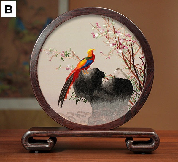 Elegant Silk Embroidery Ornaments, Traditional Chinese Suzhou Flower and Birds Silk Embroidery, Exclusive Business Presents, Creative Birthday Gift, Premium Souvenir-Paintingforhome