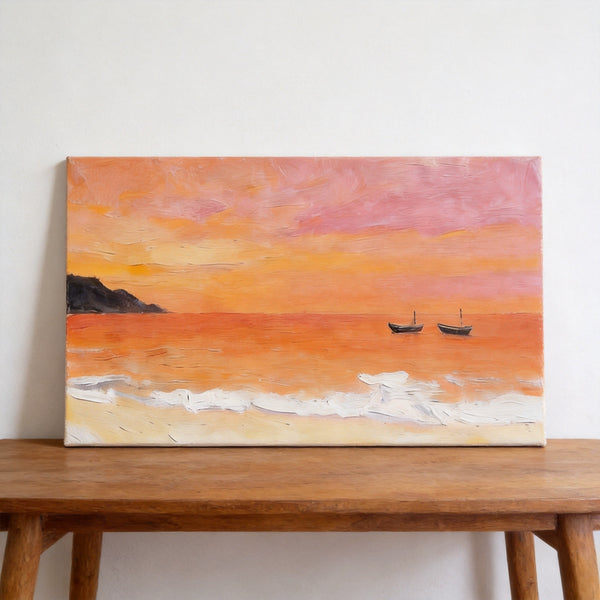 Tranquil Sails at Sunset Glow‌, Original Seascape Paintings, Sunset Paintings, Small Canvas Wall Art Paintings, Hand Painted Canvas Artwork-Paintingforhome