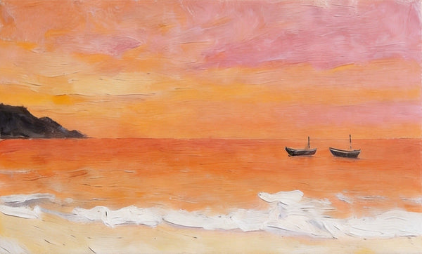 Tranquil Sails at Sunset Glow‌, Original Seascape Paintings, Sunset Paintings, Small Canvas Wall Art Paintings, Hand Painted Canvas Artwork-Paintingforhome