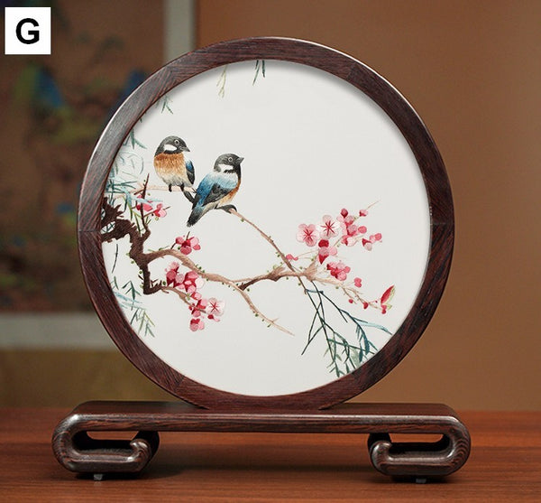 Beautiful Flower and Birds Silk Embroidery Ornaments, Traditional Chinese Suzhou Silk Embroidery, Exclusive Business Presents, Creative Birthday Gift, Premium Souvenir-Paintingforhome
