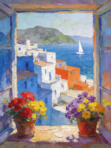 Palette Knife Artwork, Summer Holiday by the Sea, On Canvas Small Paintings, Landscape Canvas Paintings, Hand Painted Canvas Art, Original Artwork Small Paintings-Paintingforhome