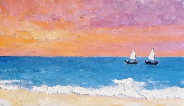Sunset Paintings, Tranquil Blue Sea at Sunset, Original Seascape Paintings, Small Canvas Wall Art Paintings, Hand Painted Canvas Artwork-Paintingforhome