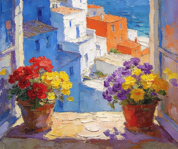 Palette Knife Artwork, Summer Holiday by the Sea, On Canvas Small Paintings, Landscape Canvas Paintings, Hand Painted Canvas Art, Original Artwork Small Paintings-Paintingforhome