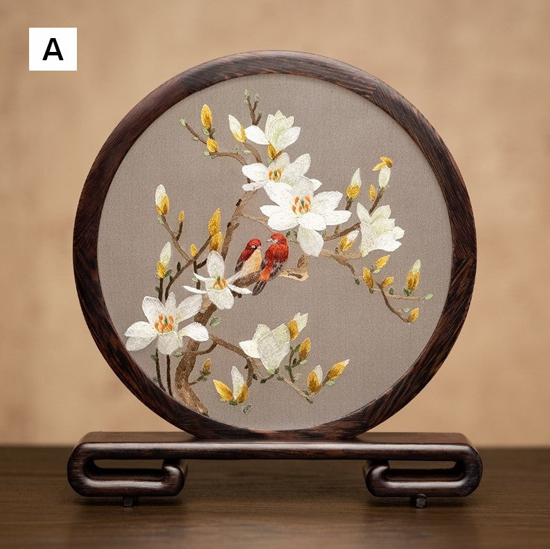 Exclusive Business Present, Flower and Bird Embroidered Decor, Unique Birthday Gift, Traditional Chinese Suzhou Embroidery Ornament, Premium Souvenir-Paintingforhome