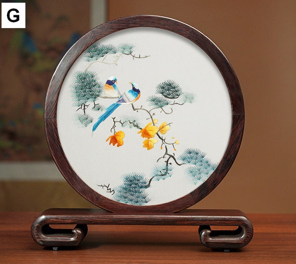 Flower and Bird Embroidery Ornaments, Unique Birthday Gift, Traditional Chinese Suzhou Silk Embroidered Ornament, Premium Souvenir, Exclusive Business Presents-Paintingforhome