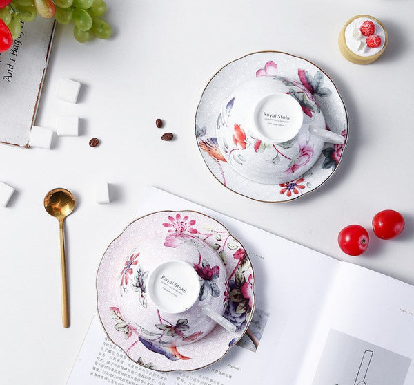 Elegant Ceramic Coffee Cups, Creative Porcelain Tea Cup Saucer Set, Unique Porcelain Cup and Saucer, Beautiful British Flower Tea Cups-Paintingforhome