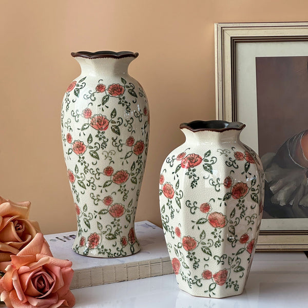 Rustic Porcelain Flower Vases, Handmade Water Holding Flower Vases, Ceramic Bouquet Vases, Tall Flower Vases on Table-Paintingforhome