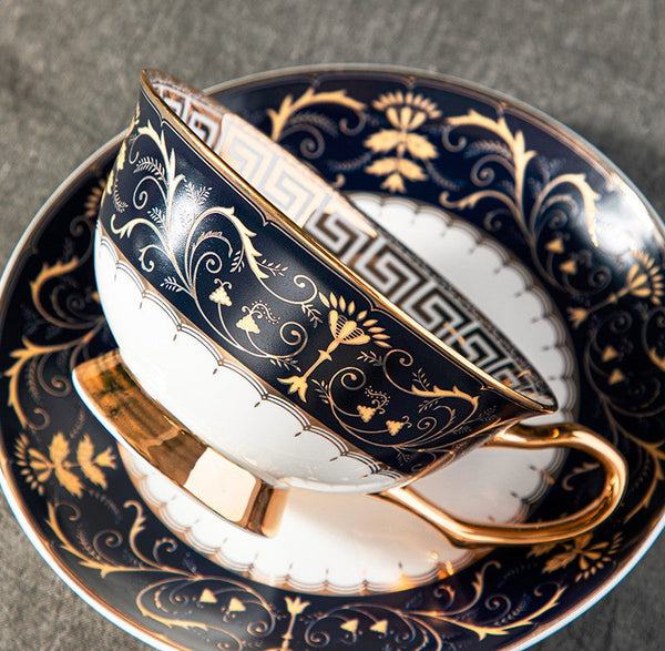 Unique Blue Tea Cup and Saucer in Gift Box, Blue Porcelain Tea Cup Saucer Set, Royal Ceramic Cups, Elegant Ceramic Coffee Cups-Paintingforhome