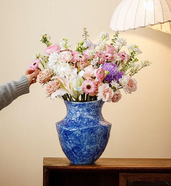 Handmade Water Holding Flower Vases, Centerpiece on Dining Table, Blue Pottery Bud Vases, Large Flower Vases on Table, Modern Pottery Flower Vases-Paintingforhome