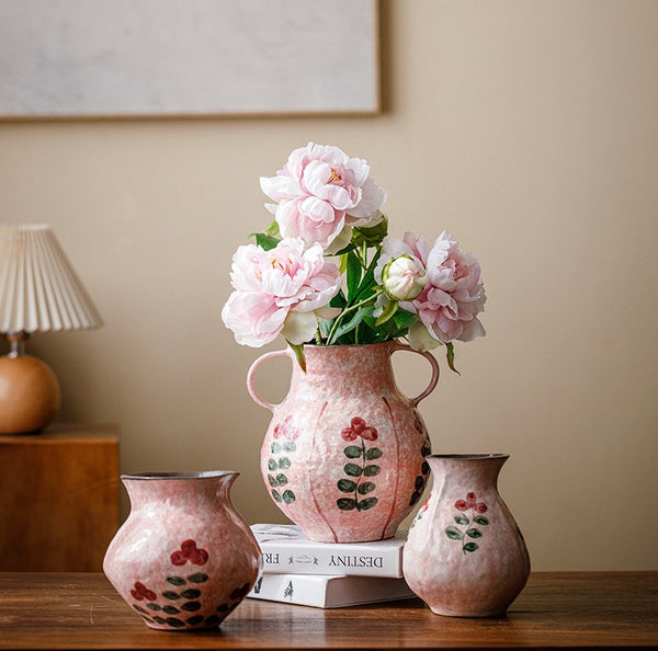 Rustic Pottery Flower Vases, Small Flower Vases on Table, Pink Bud Vases, Handmade Water Holding Flower Vases-Paintingforhome